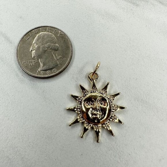 Sun Face Celestial Gold Tone Pendant Charm - Picture 2 of 8